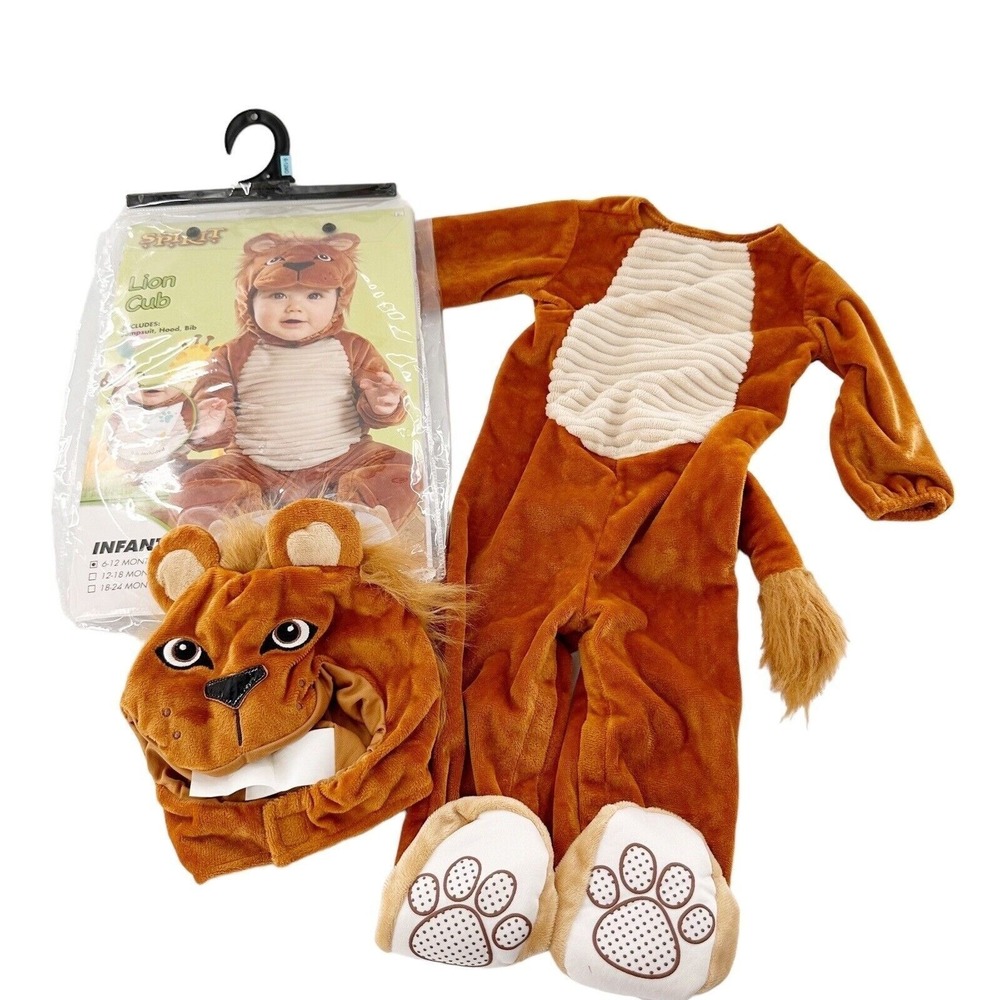 Spirit Halloween Lion Cub Costume Infant 6-12 Months Brown Plush Jumpsuit Hood